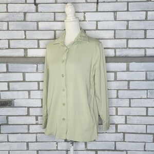 •CW Classics Women's Long Sleeve Button Up Knit Top Size Small Green 100% Cotton